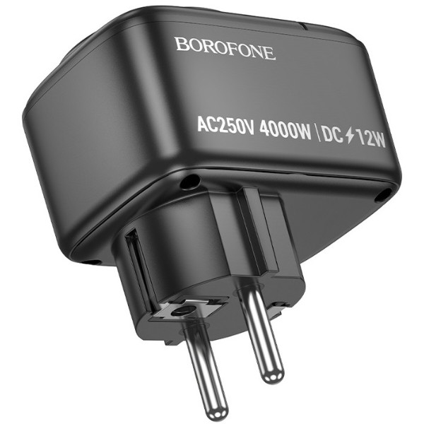 Фото - Переходник BOROFONE BAC14 Wide 1-socket wall outlet 1C2A (6941991118890) Black